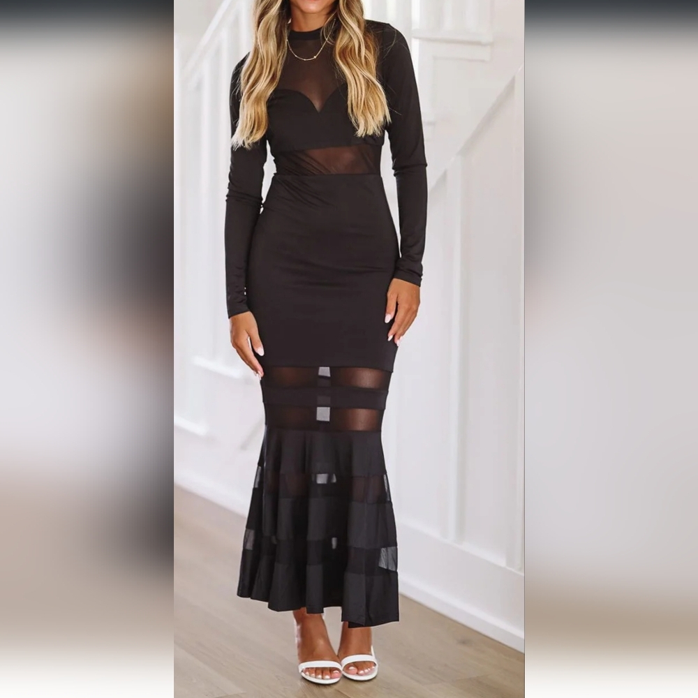 Black Sheer Indulgence Maxi Dress